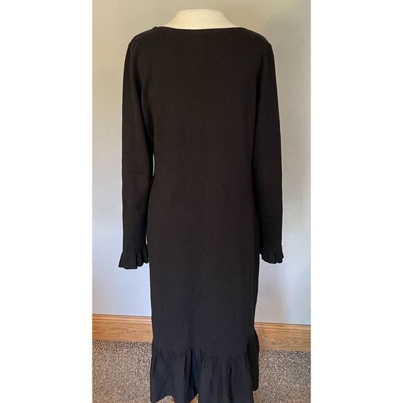 Rachel Parcell Knit Sweater Dress Sz L Black Ruffle Trim Cuff Stretch Blogger - Picture 5 of 9